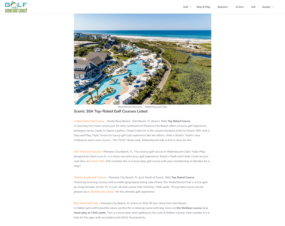 SEO Content Creation, Golf Websites, Guides, Site Optimization,